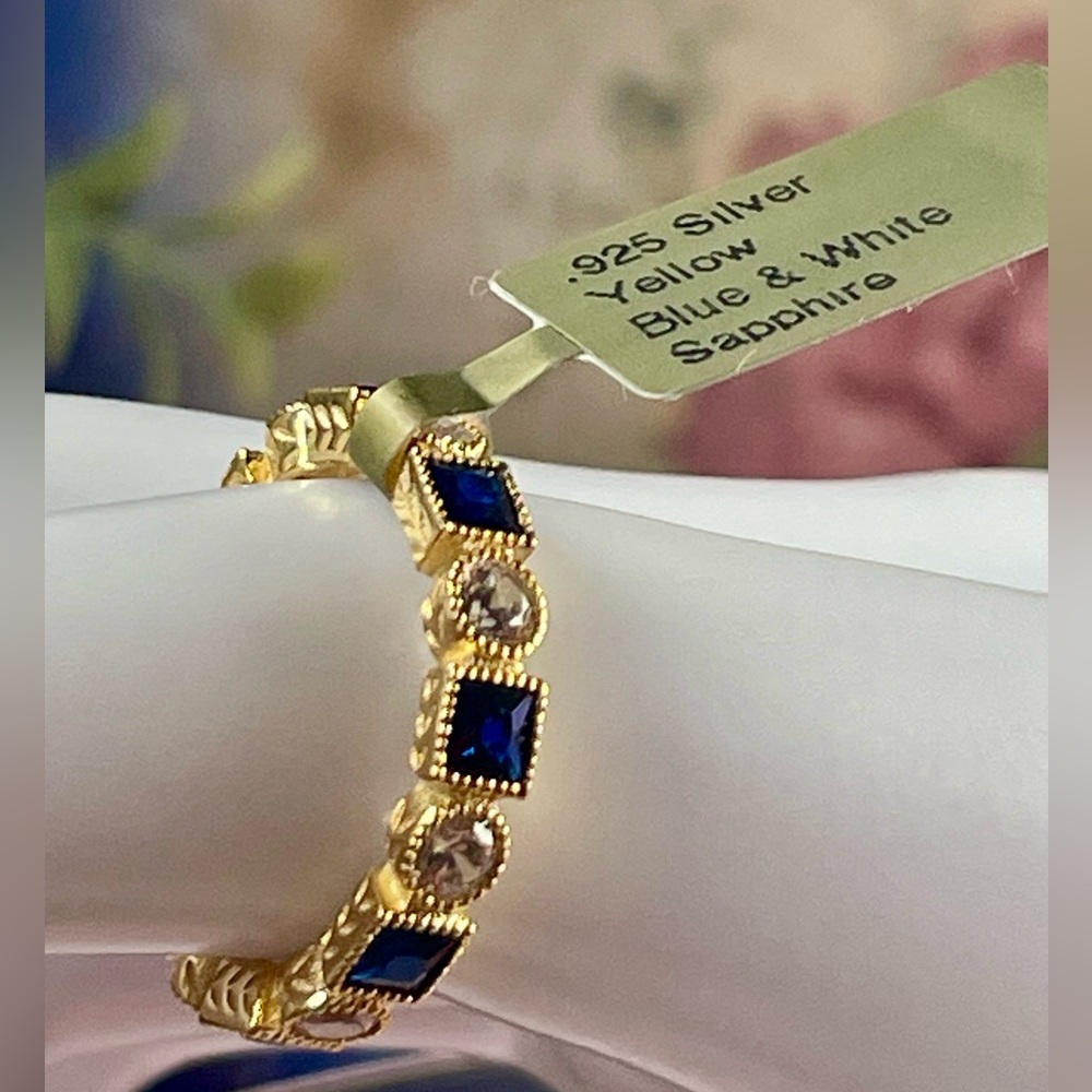 Clearance‼️3.6ct Sapphire Blue/white 14k Yellow gold on Silver Ring. 6 - Picture 4 of 12